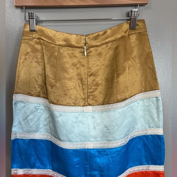 J. Crew satin straight pencil skirt lace size 0 flirty office artsy art to wear - Picture 6 of 7